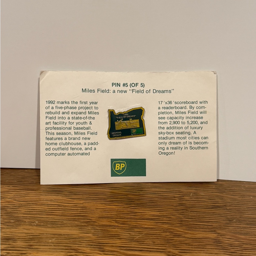 1992 Field Of Dreams BP British Petroleum A's Baseball Medford Oregon Pin NOS